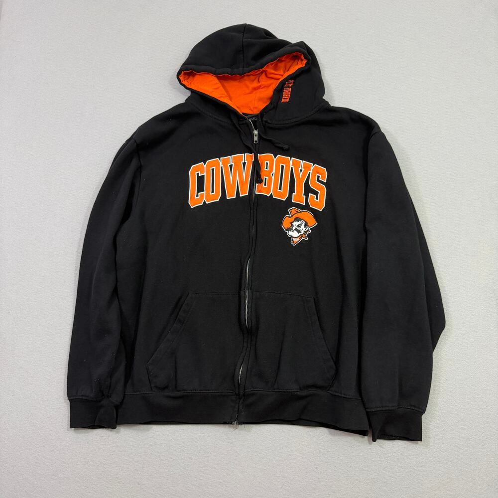Vintage Oklahoma State Cowboys Full Zip Hoodie Men's 2XL Black Orange y2k NCAA
